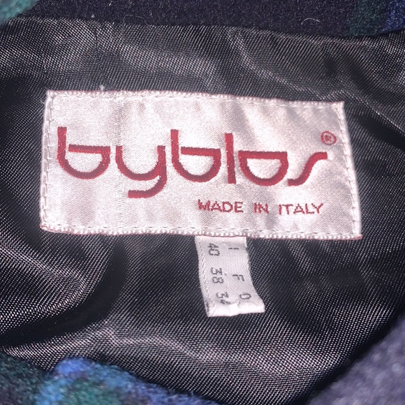 Vintage 90s Byblos Navy/Forest Green Tartan Plaid Button Front Wool Jacket Sz 6 - Picture 3 of 8